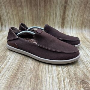 OluKai Monoa Slip‎ On Men's Size 8 Slip On Brown Leather Casual Shoes Sneakers